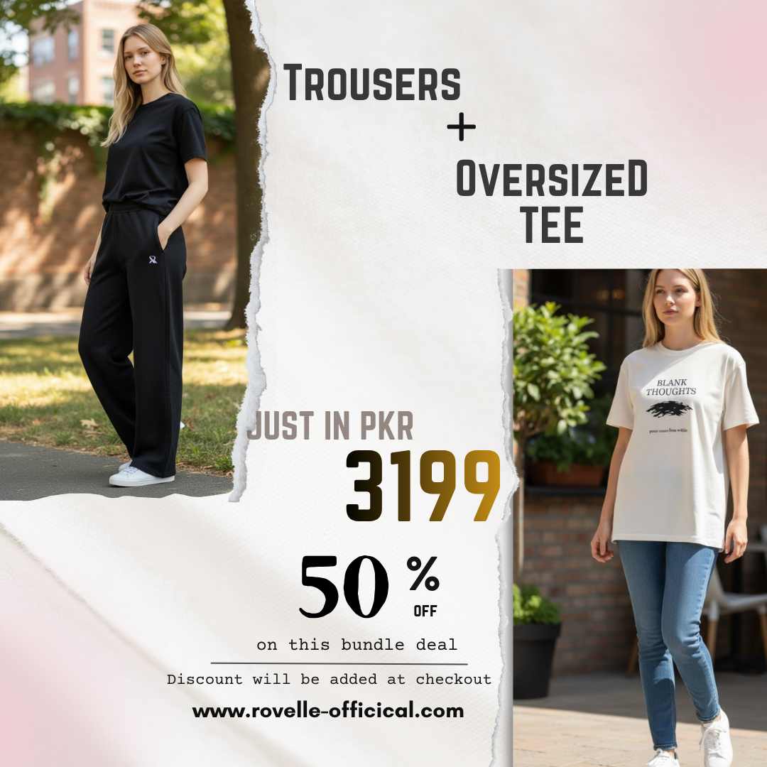 Rovelle Essential Duo Bundle Oversized Tee and Shadow Trousers Pakistan PKR 3199