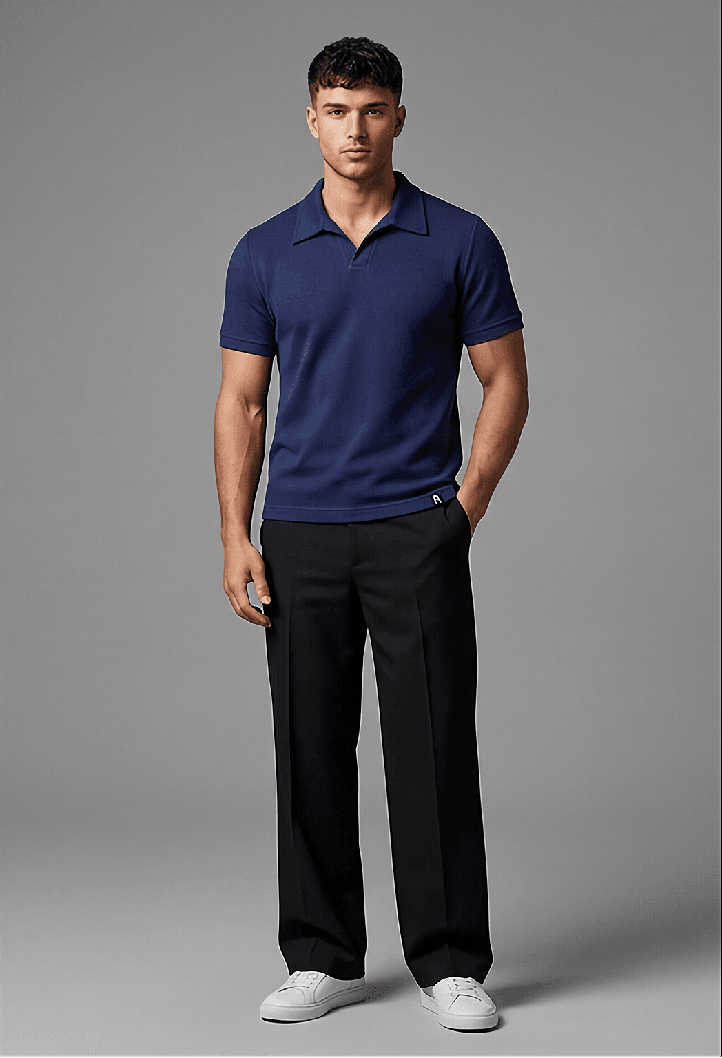 Rovelle Premium V-Neck Polo Deep Blue Navy man wearing Pakistan