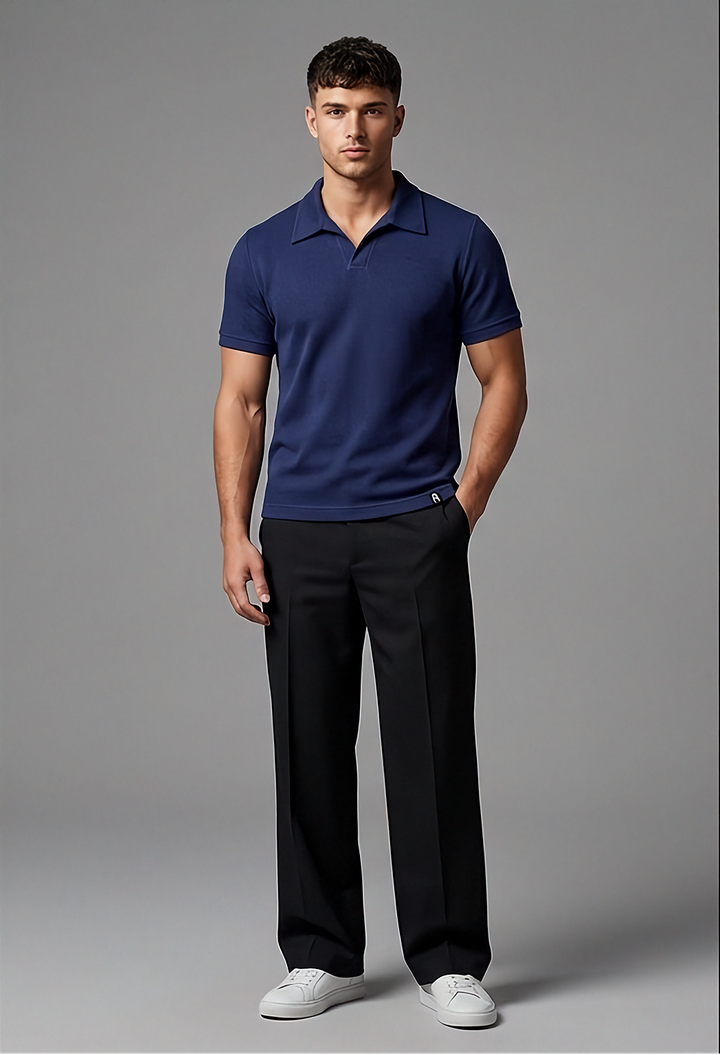 Premium V-Neck Polo | Deep Blue