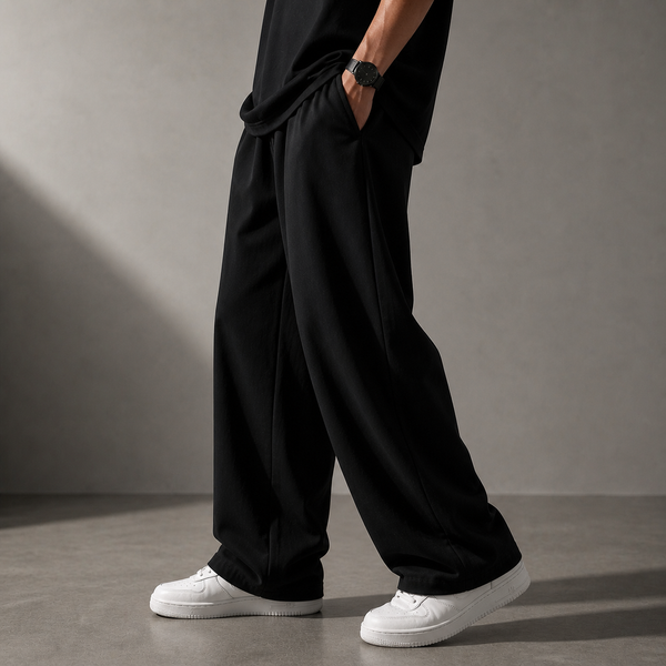Rovelle Shadow Trousers Black side view full length Pakistan