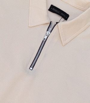 Rovelle Zipper Polo Beige close up zipper detail Pakistan