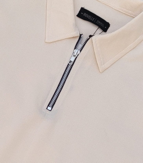 Rovelle Zipper Polo Beige close up zipper detail Pakistan
