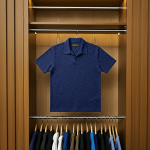 Rovelle Blue V-Neck Polo hanging wardrobe premium Pakistan