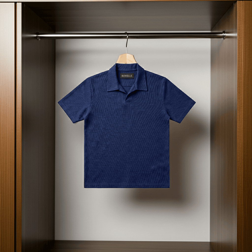 Rovelle Premium Blue Polo V-Neck hanger streetwear Pakistan
